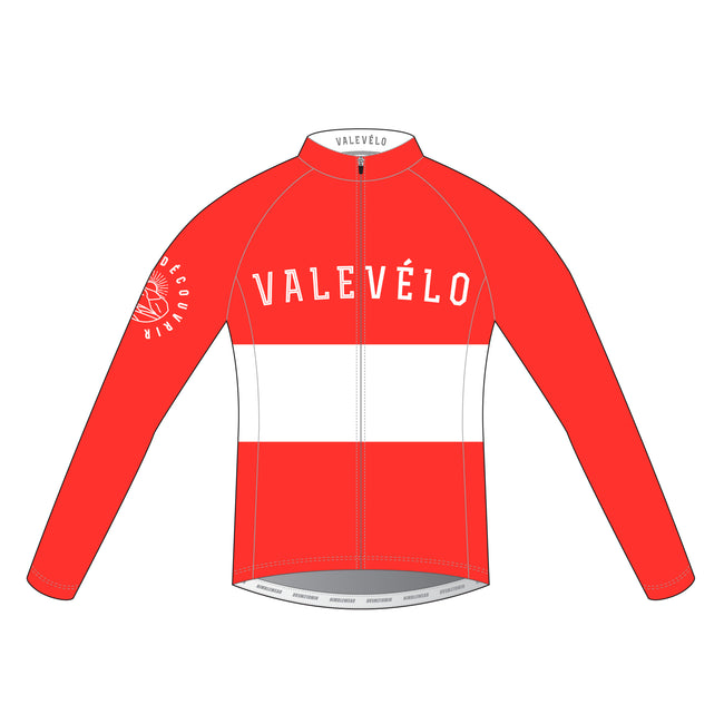 VALEVELO Men’s Race Cut PLATINUM Thermal Long Sleeve Cycling Jersey, RED
